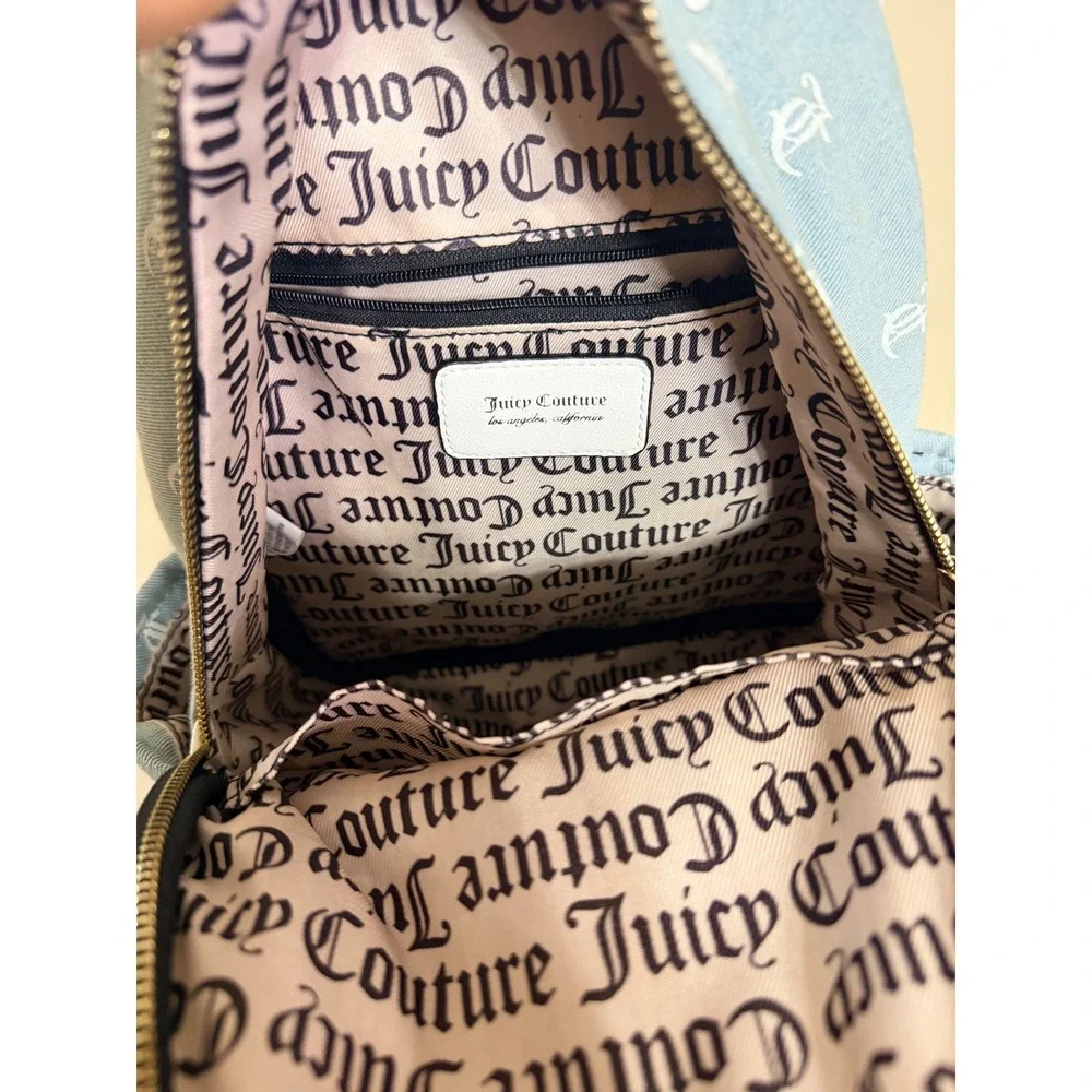 Juicy Couture Denim Mini Backpack Blue Monogram Y2K Style Gold Hardware Bag